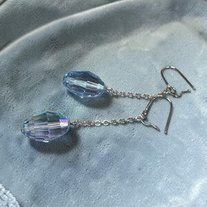 Oval Shaped Faceted Swarovski Crystal Aurora Borealis Dangle Earrings